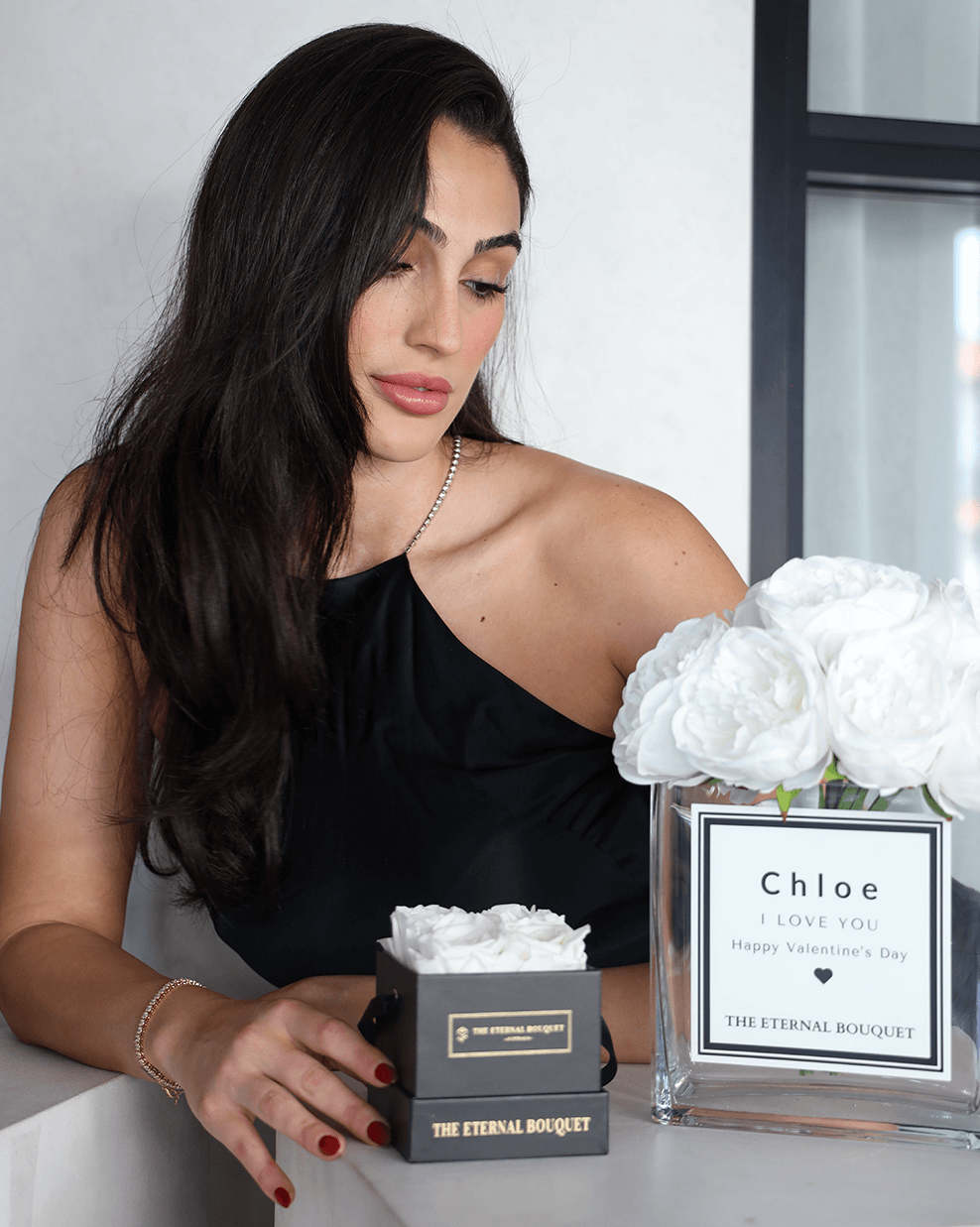 Personalised Glass Vase - Scented Silk Peonies