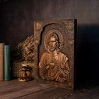 Our Lord Jesus Sacred Heart Wood Carving - Christian Catholic Personalized Carving Gift