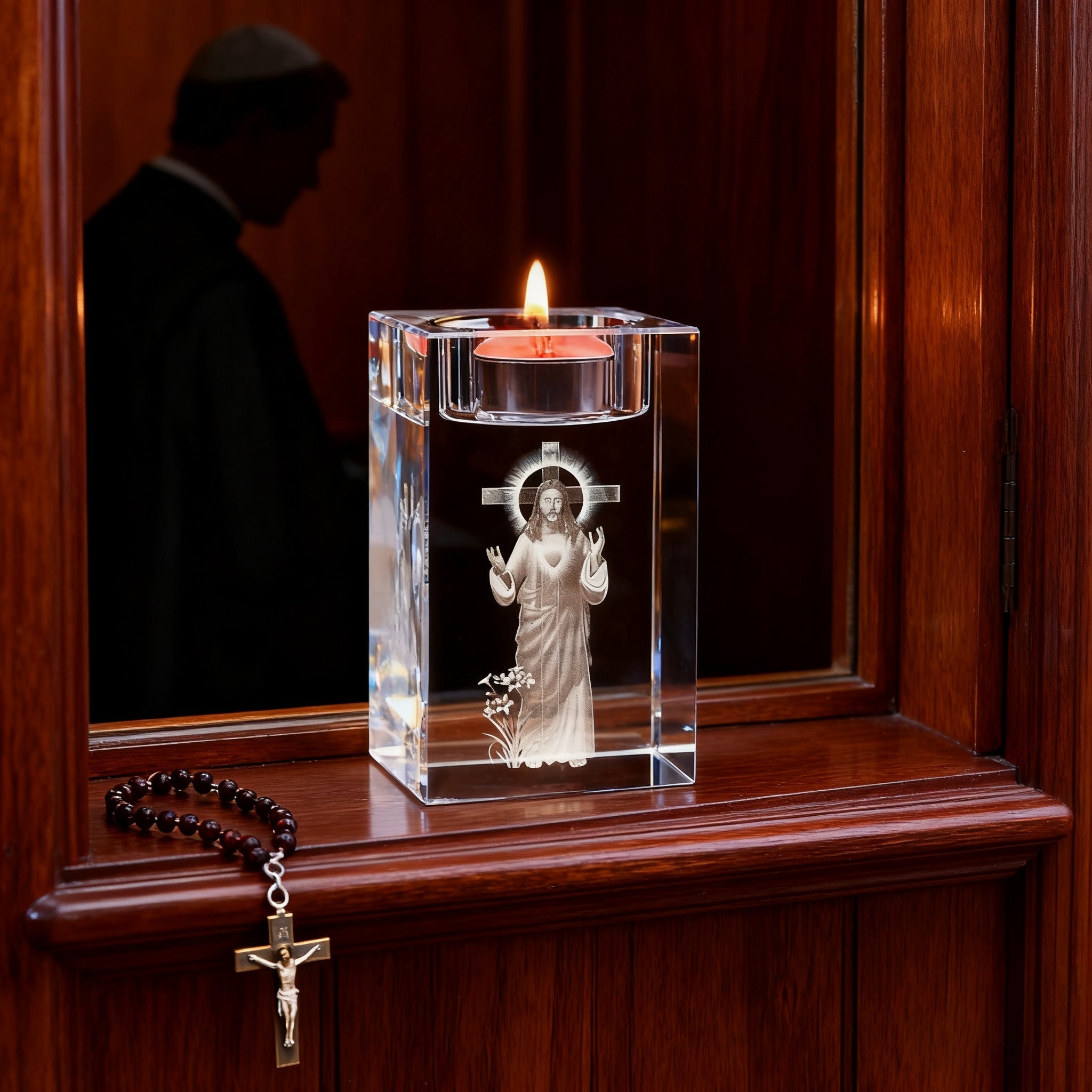 Jesus Crystal Engraved Candle Holder: Light & Faith in One🕯️