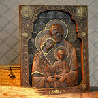 Holy family Nativity Wood Carving Gift Religious Byzantine Icon