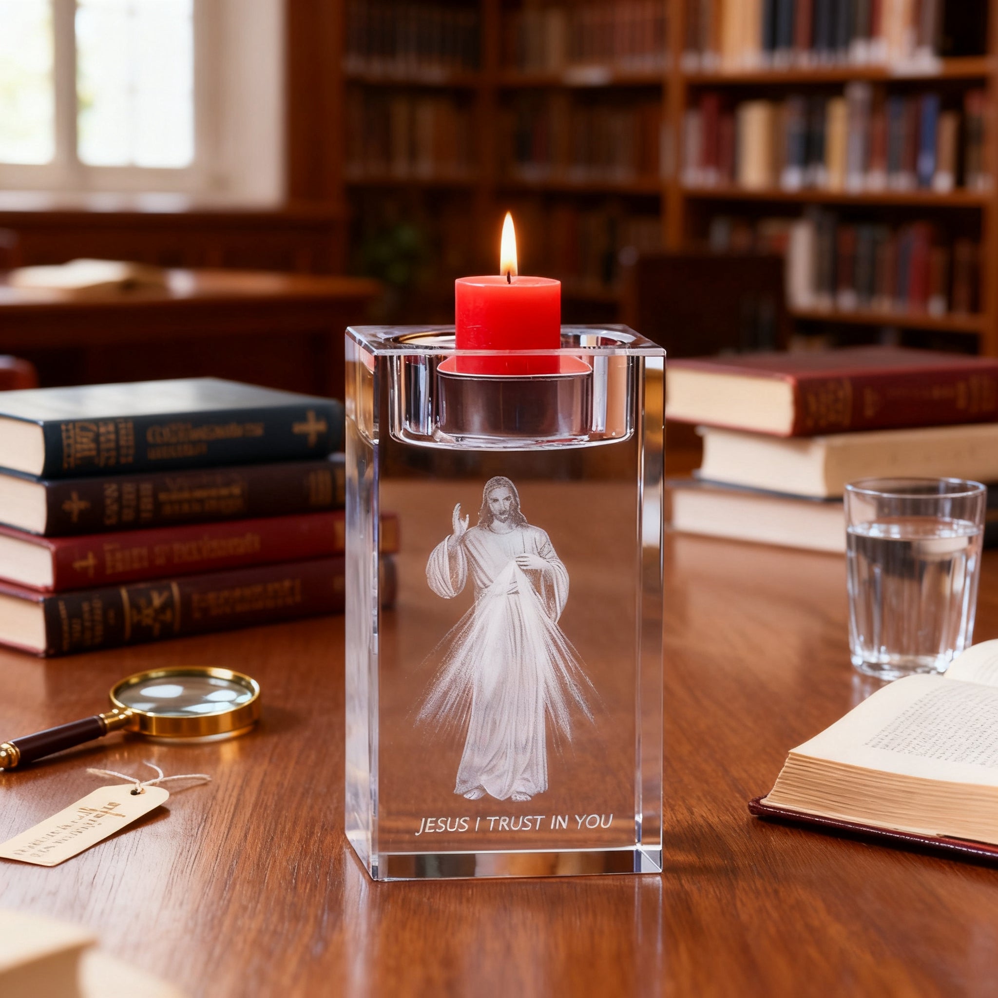 Jesus Crystal Engraved Candle Holder: Light & Faith in One🕯️