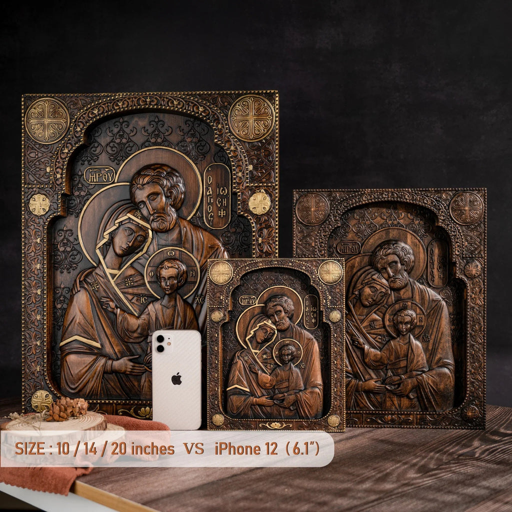 Holy family Nativity Wood Carving Gift Religious Byzantine Icon