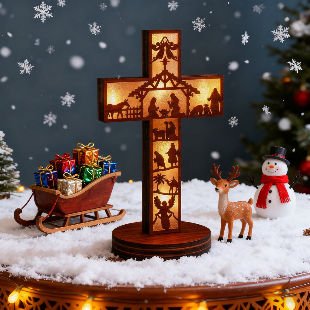 Boxwood LED Nativity Cross – The Light of Christ Shines Within
