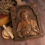 Our Lord Jesus Sacred Heart Wood Carving - Christian Catholic Personalized Carving Gift
