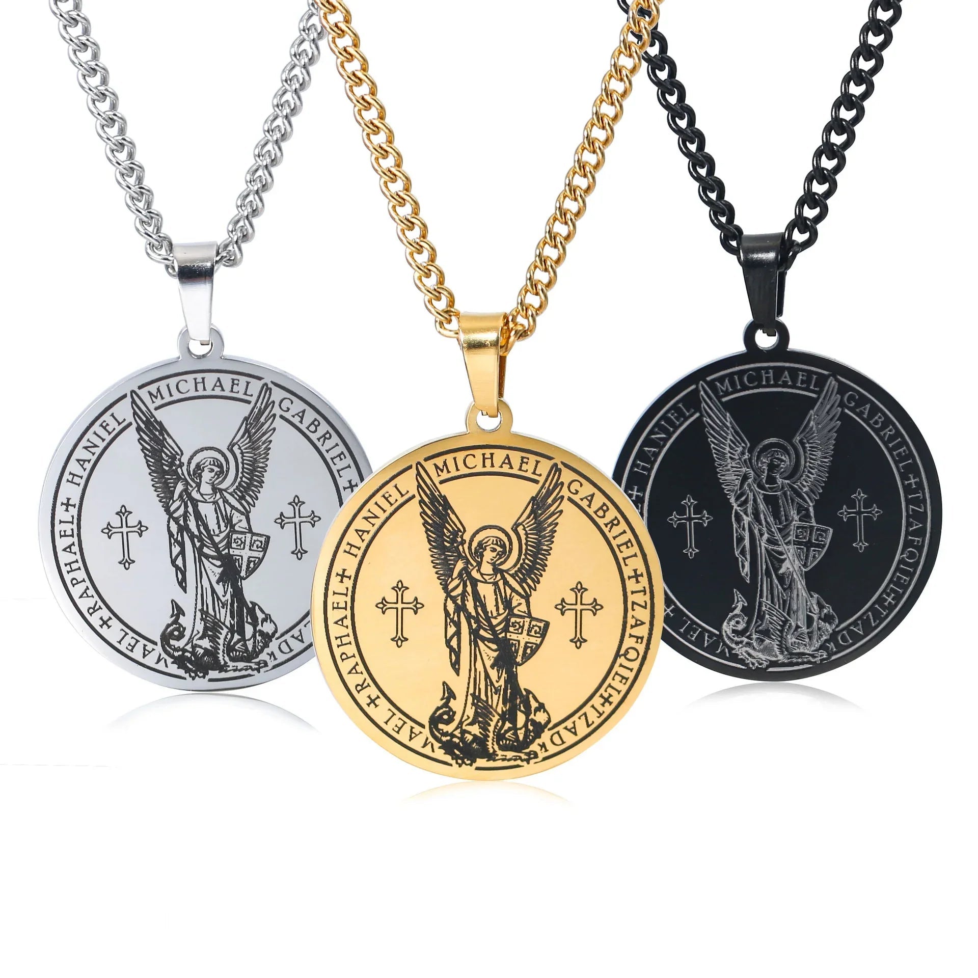 ST.Michael Archangel Stainless Steel Round Necklace