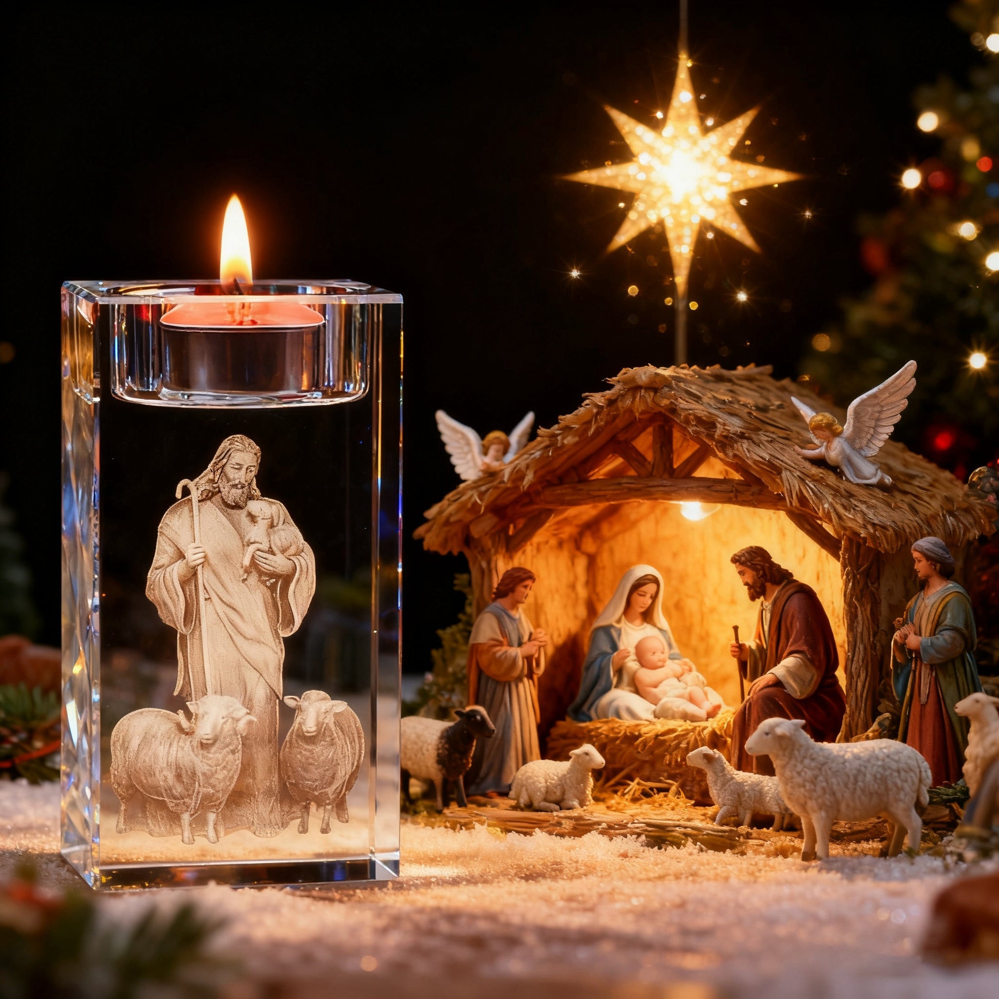 Jesus Crystal Engraved Candle Holder: Light & Faith in One🕯️
