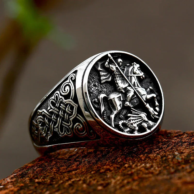 Saint George Amulet Stainless Steel Ring