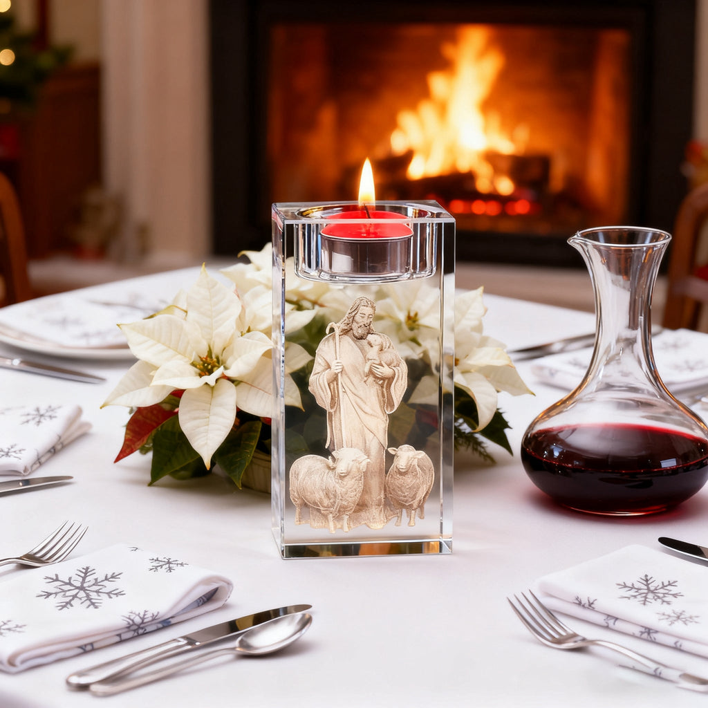 Jesus Crystal Engraved Candle Holder: Light & Faith in One🕯️