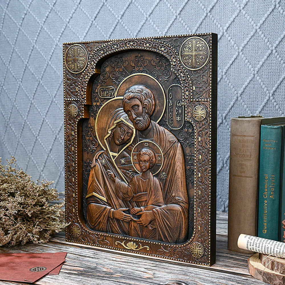 Holy family Nativity Wood Carving Gift Religious Byzantine Icon