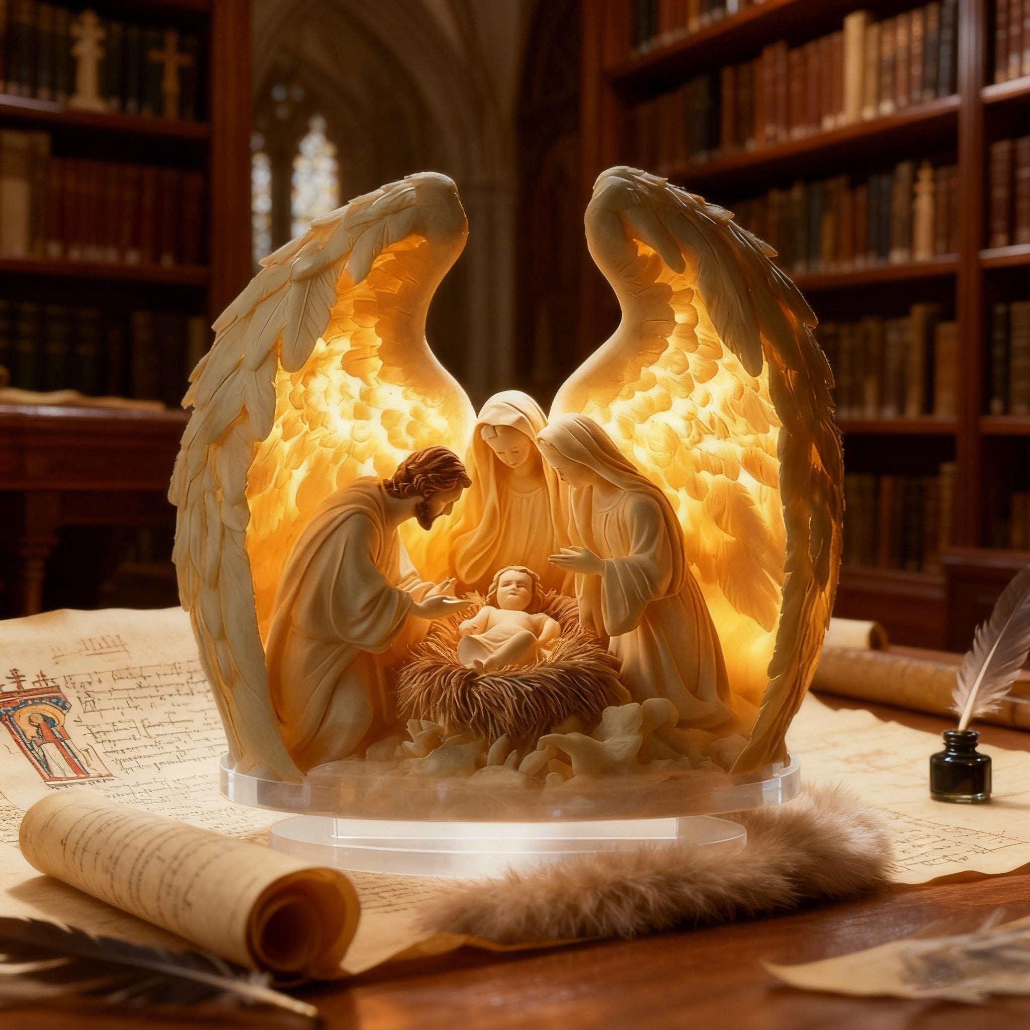 “Holy Family Angel-Wing Nativity” 2D Flat Acrylic Decor – A Glowing Tribute to Christmas