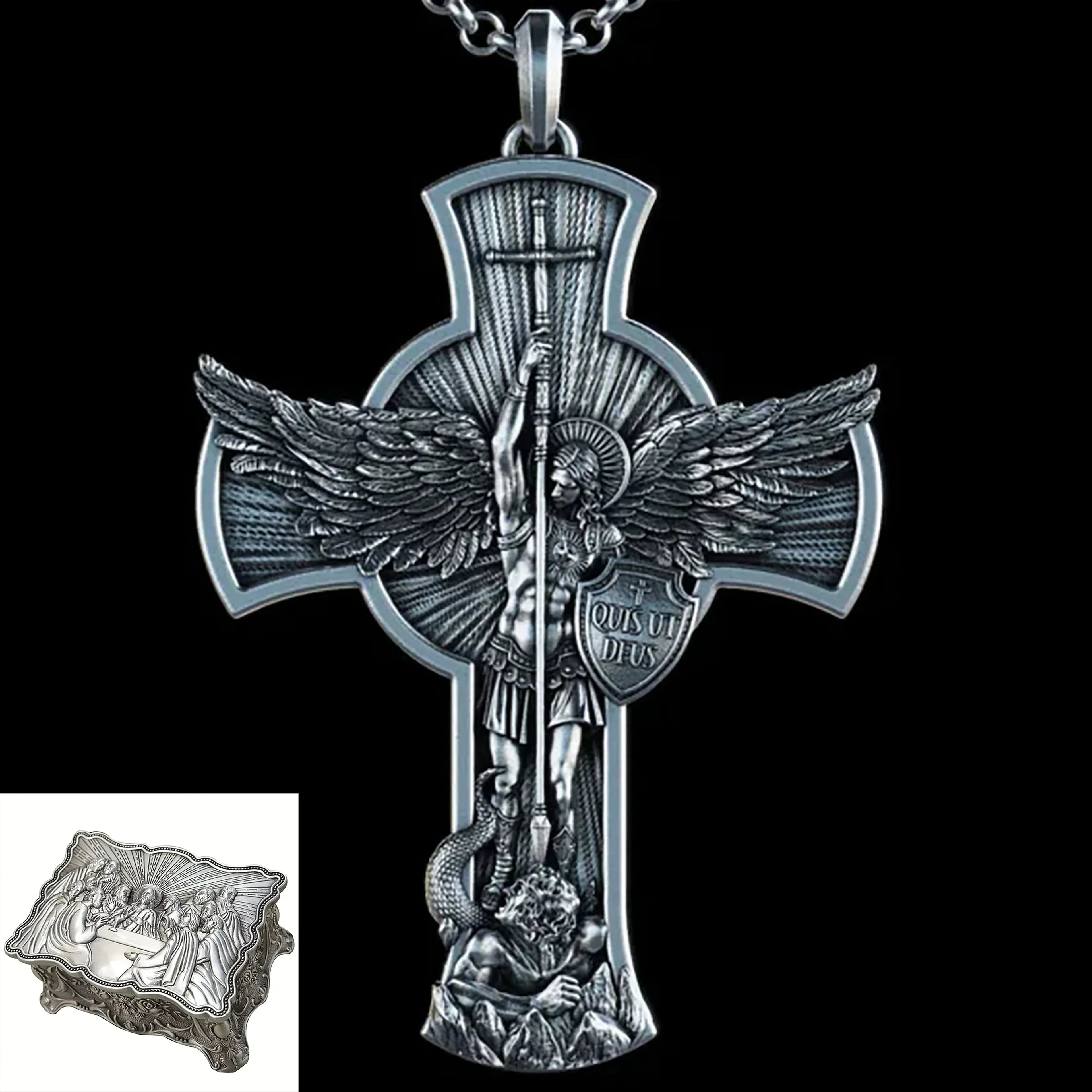 New titanium steel/S925K silver Archangel St. Michael necklace