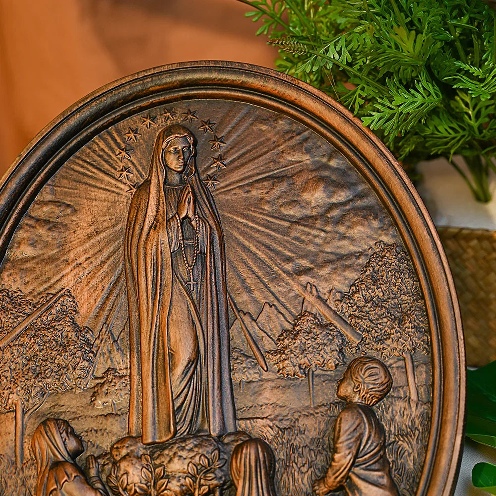 Our Lady of Fatima Wood Carving Decoration - Virgin Wall Pendant