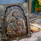 Holy family Nativity Wood Carving Gift Religious Byzantine Icon
