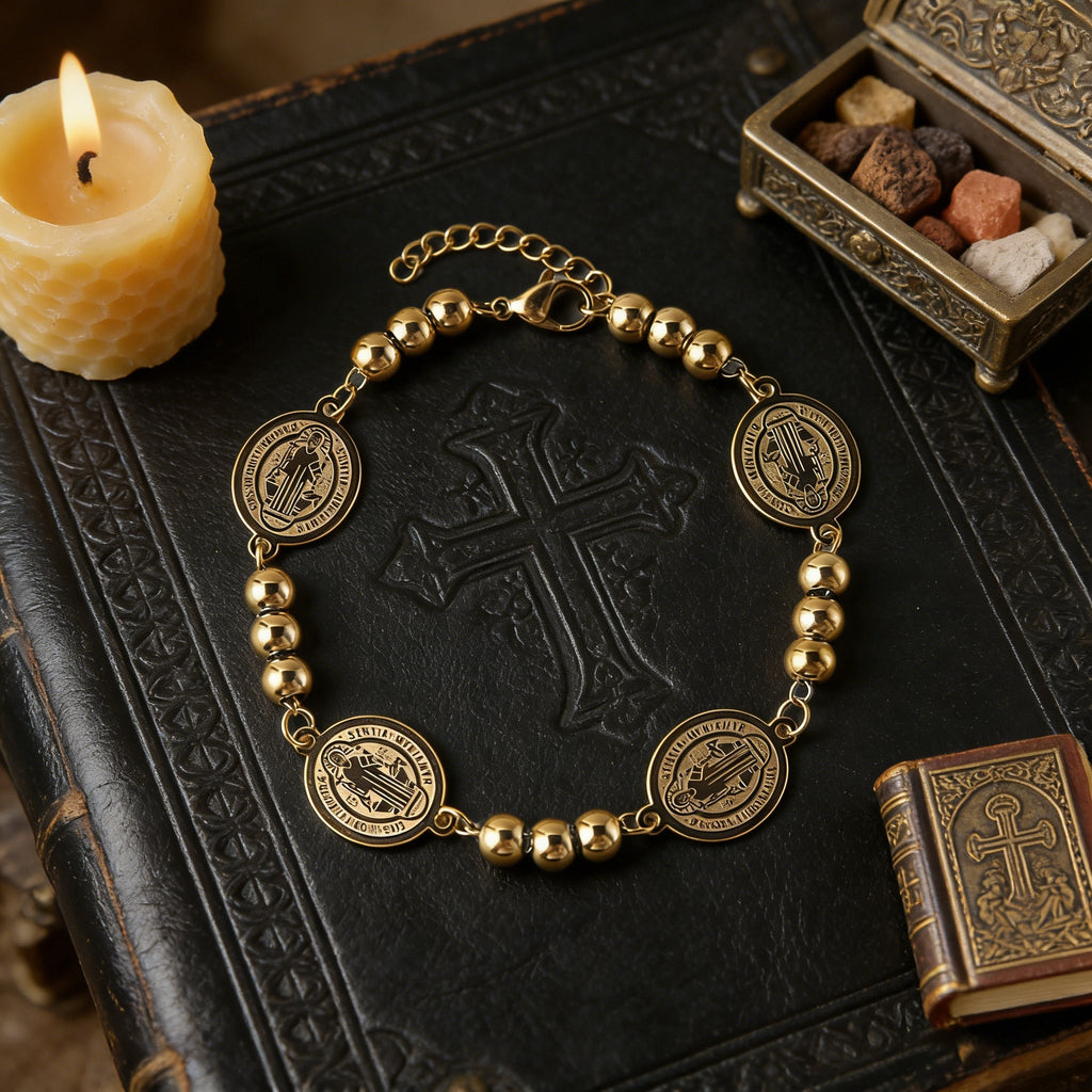 St. Benedict Stainless Steel Beaded Bracelet
