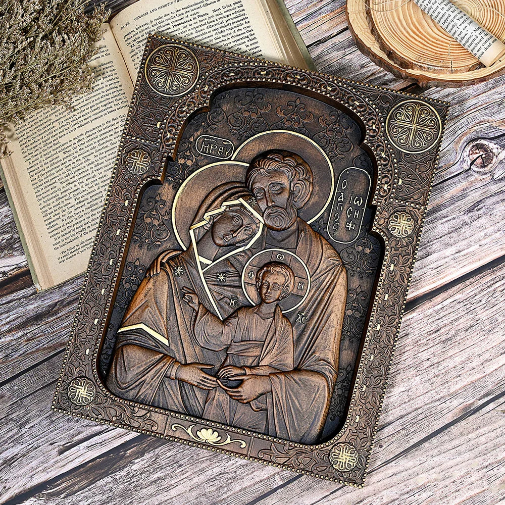 Holy family Nativity Wood Carving Gift Religious Byzantine Icon