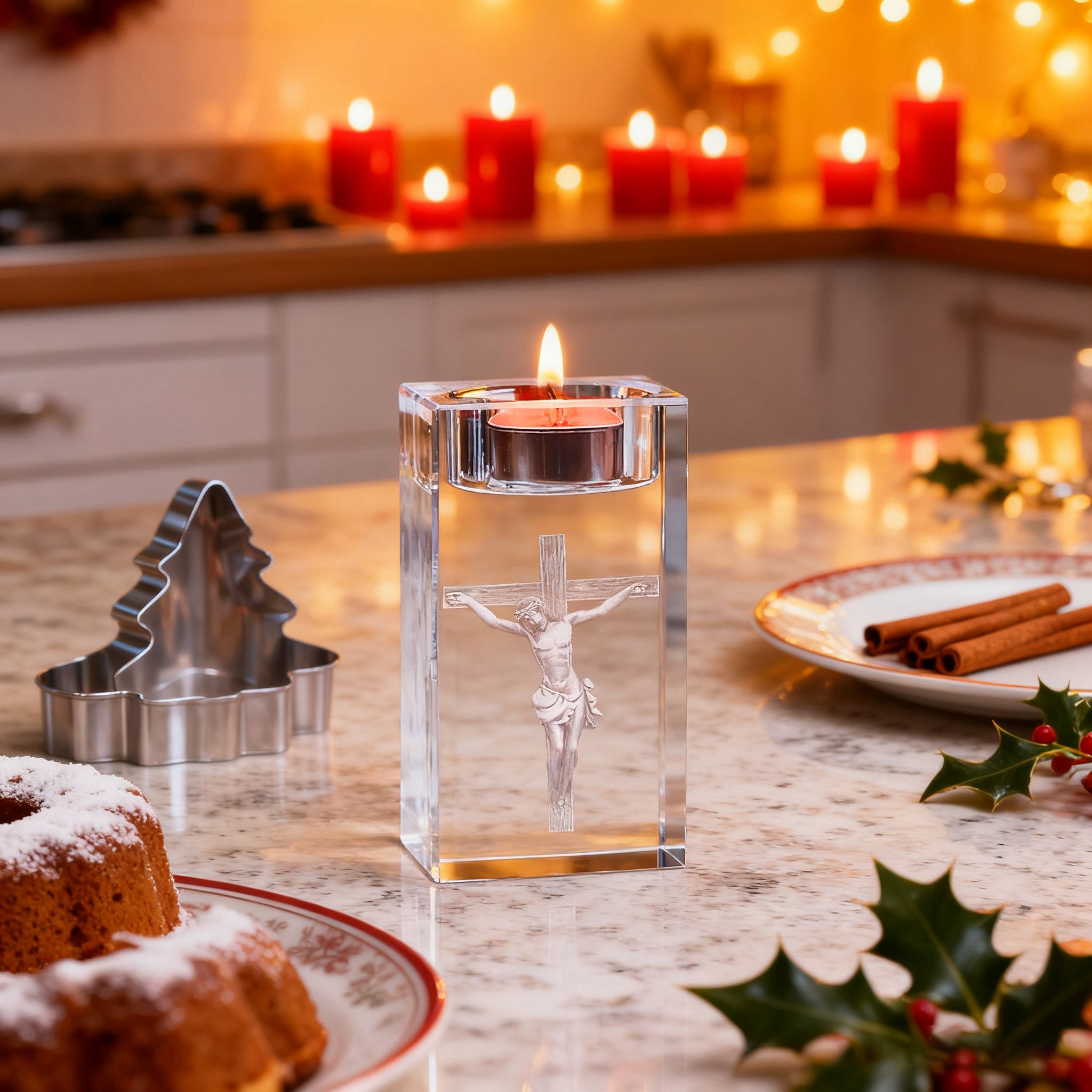 Jesus Crystal Engraved Candle Holder: Light & Faith in One🕯️