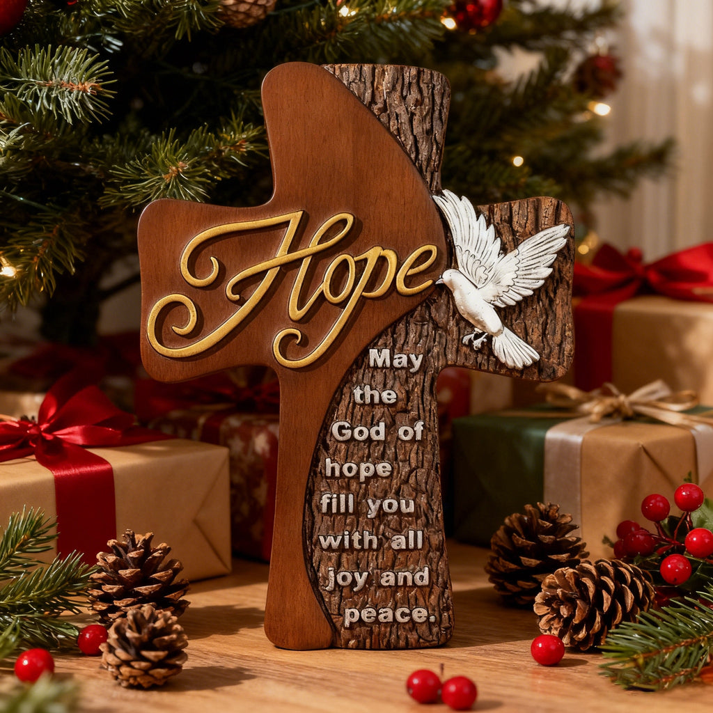 Ornate "Love" "Faith" "Hope" Wooden Cross, Solid Wood Cross