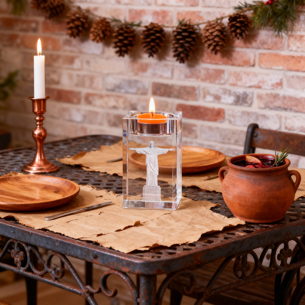 Jesus Crystal Engraved Candle Holder: Light & Faith in One🕯️
