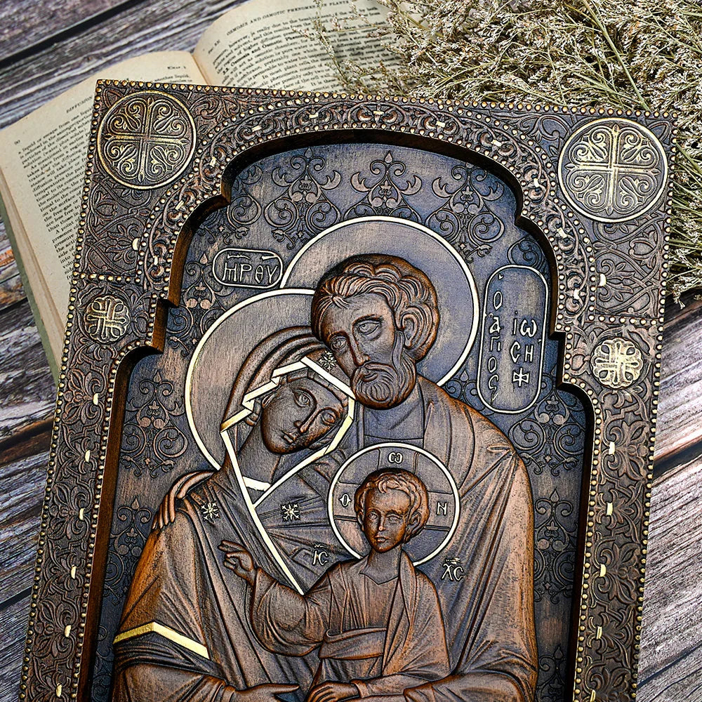 Holy family Nativity Wood Carving Gift Religious Byzantine Icon