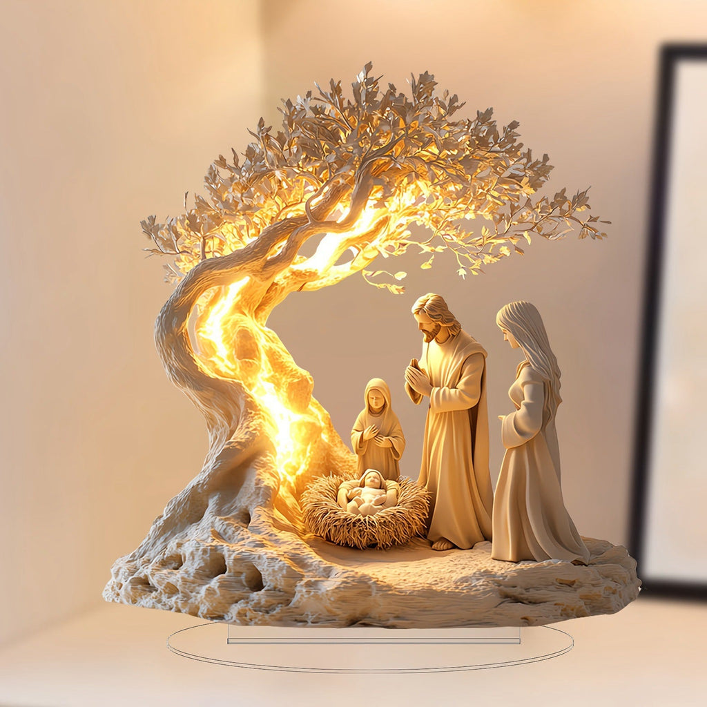 ✨ Nativity Tree of Life Acrylic Desktop Decor: A Christian Symbol of Christmas Grace & Eternal Roots
