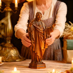 Hand Carved Sacred Heart of Jesus Virgin Mary Wooden Tabletop Ornament