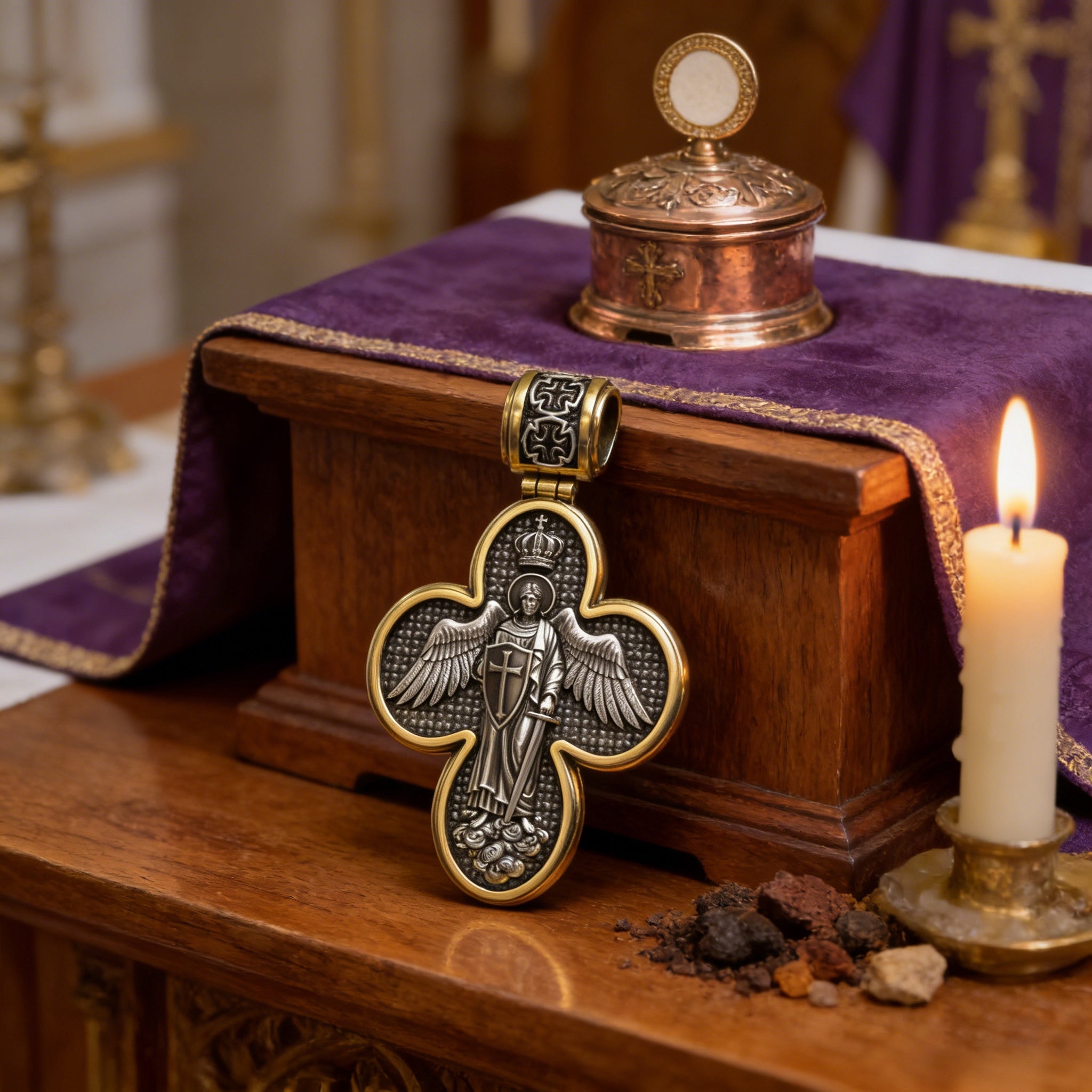 Handcrafted Double-Sided Redemption: Archangel Michael Guardian Cross Pendant