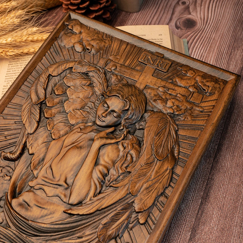🌟 Archangel Chamuel Wood Carving – Angel of Peaceful Relationships 🌟