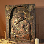 Holy family Nativity Wood Carving Gift Religious Byzantine Icon