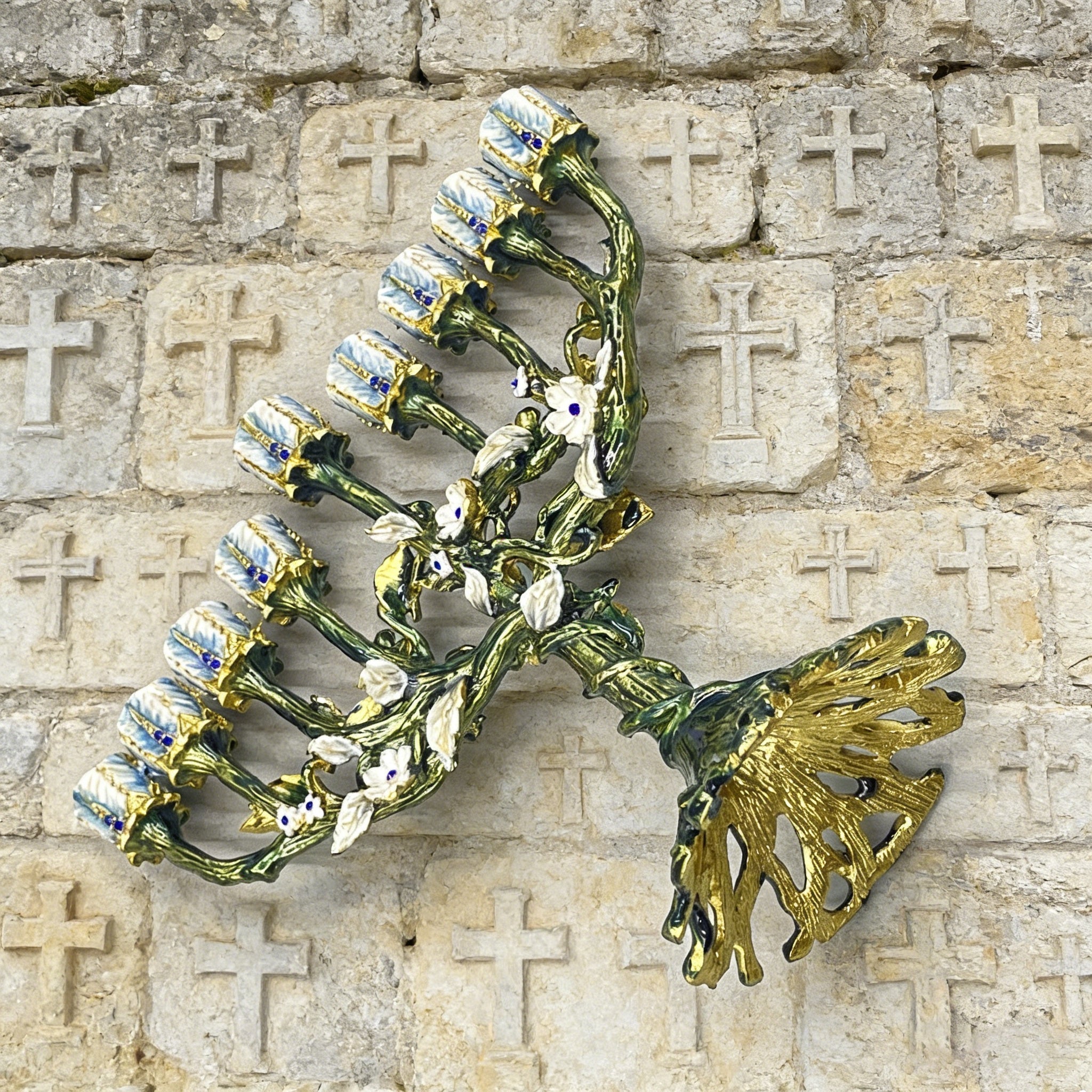 Vintage Vine & Flower 9-Branch Jewish Menorah