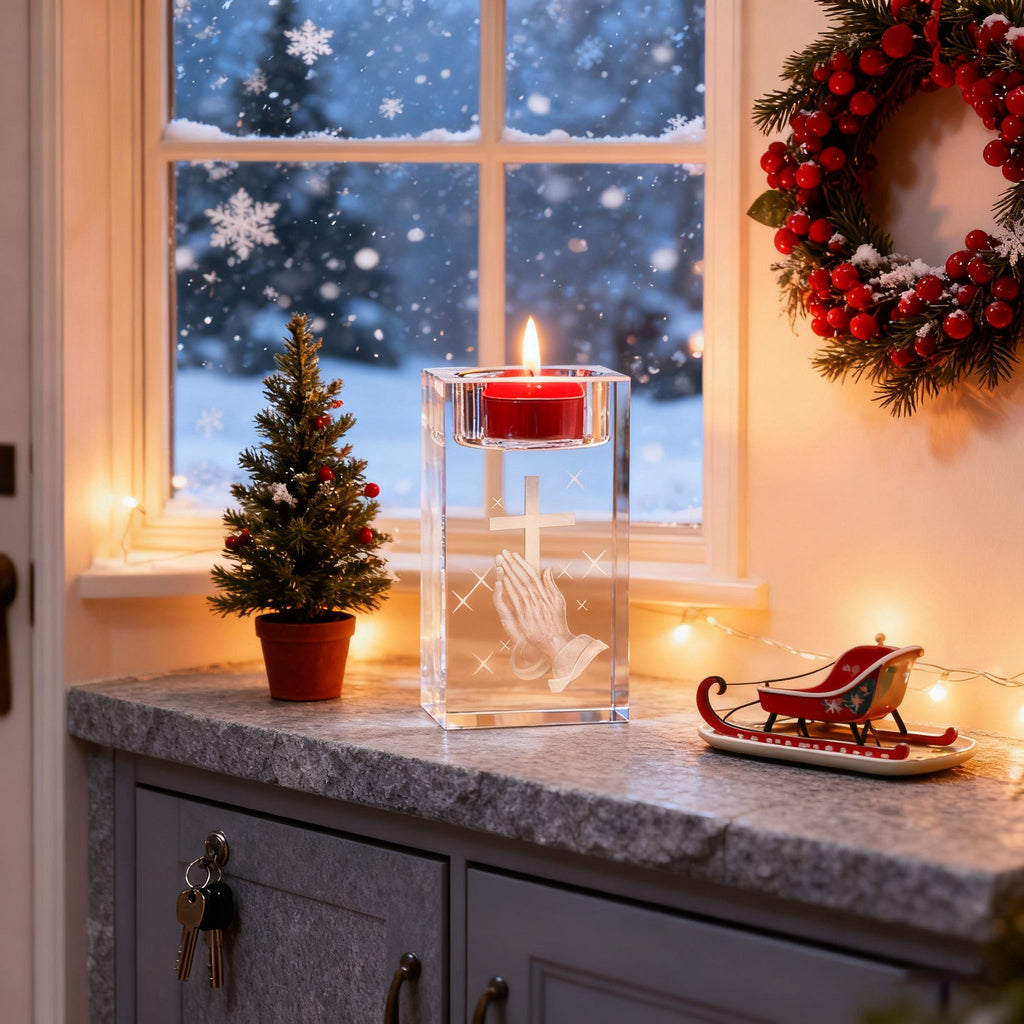 Jesus Crystal Engraved Candle Holder: Light & Faith in One🕯️