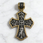 Holy Family of Mary Sacred Heart of Jesus IHS Double-Sided S925 Sterling Silver Cross