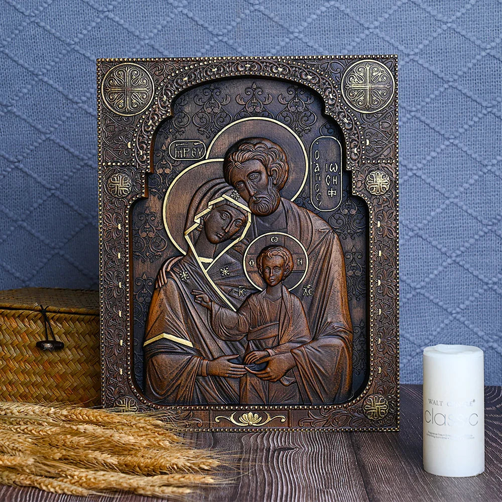 Holy family Nativity Wood Carving Gift Religious Byzantine Icon