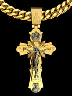 Gold-Plated Copper Crucifix Pendant with Jesus Christ and Religious Figures