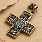 Double-Sided S925K Sterling Silver Sacred Heart and Saint Cross Pendant—Your Daily Spiritual Companion