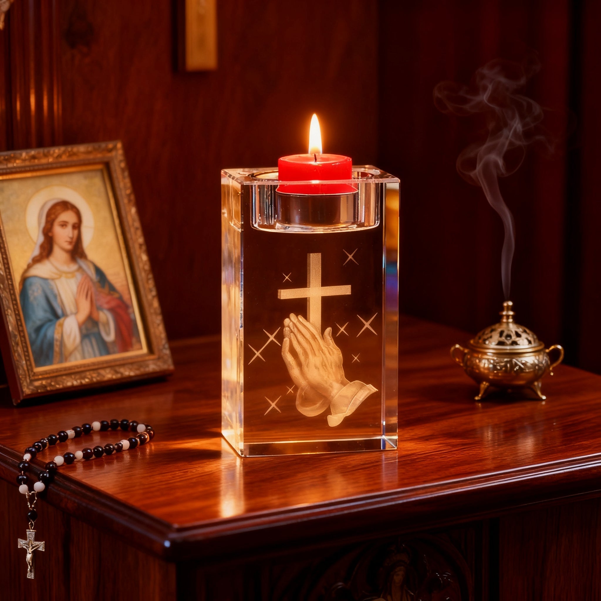 Jesus Crystal Engraved Candle Holder: Light & Faith in One🕯️