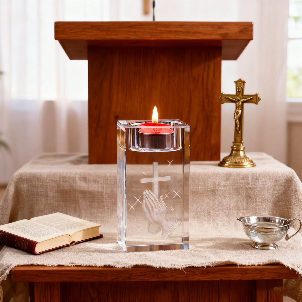 Jesus Crystal Engraved Candle Holder: Light & Faith in One🕯️
