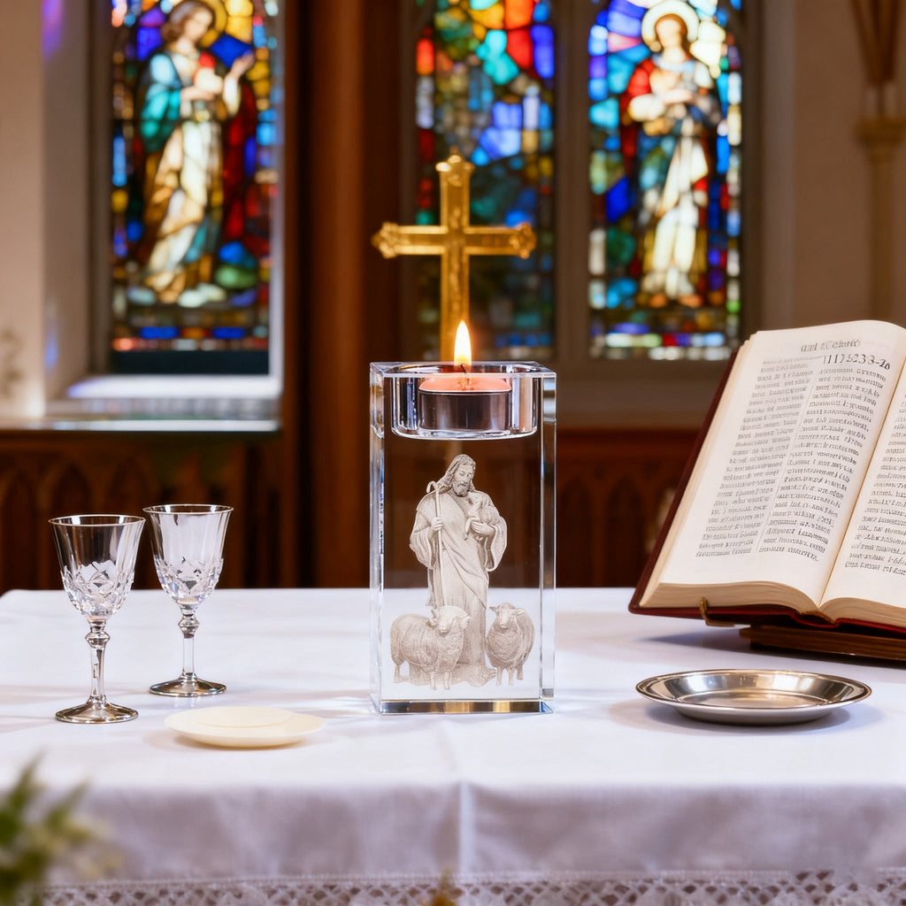 Jesus Crystal Engraved Candle Holder: Light & Faith in One🕯️