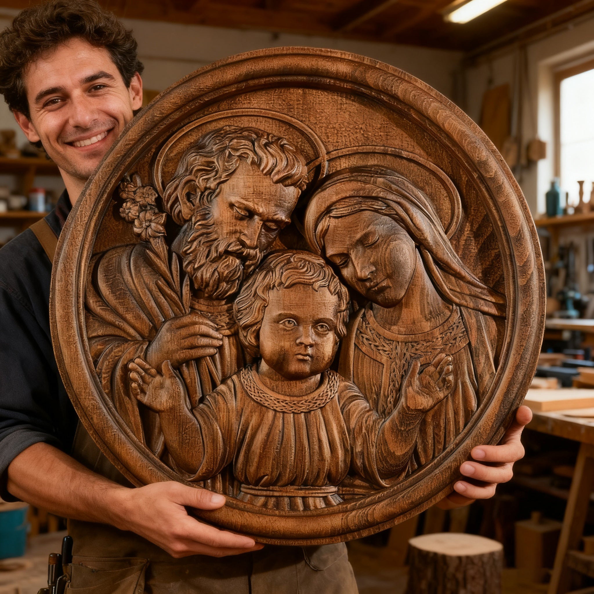 Holy Family Wooden Plaque: A Christian Symbol of Love, Faith, & Family