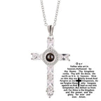 Fashion Cross Father Pray Projection Crystal Necklace