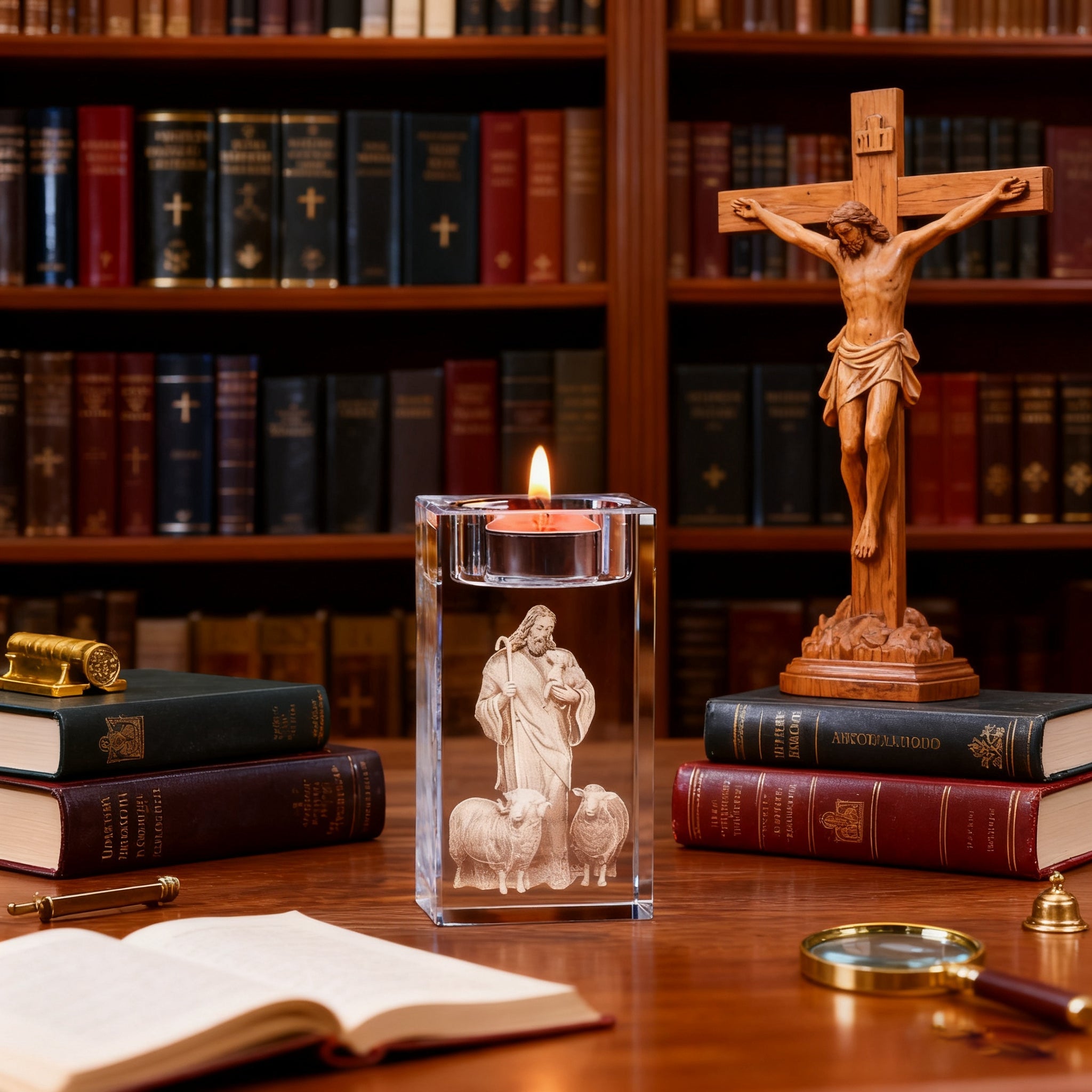 Jesus Crystal Engraved Candle Holder: Light & Faith in One🕯️