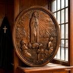 Our Lady of Fatima Wood Carving Decoration - Virgin Wall Pendant