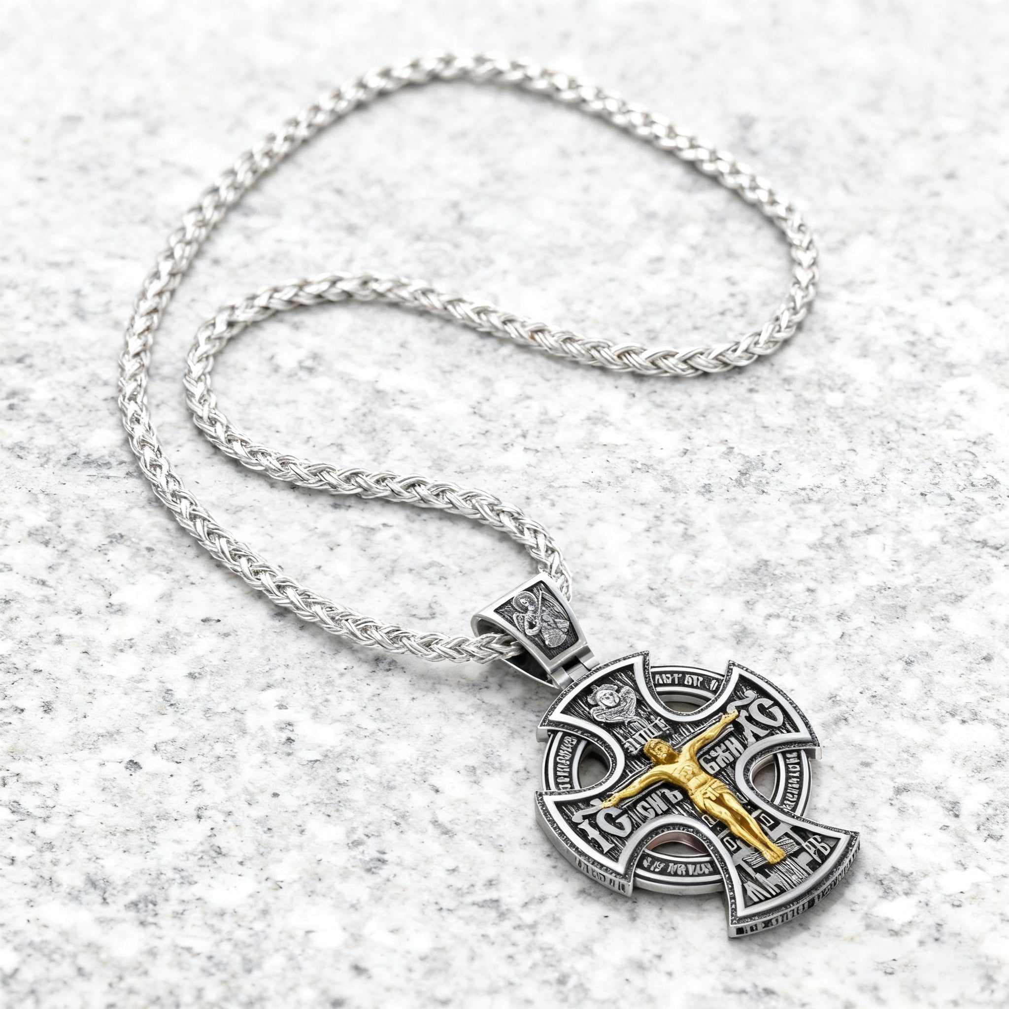Double Sided 925 Sterling Silver Religious Pendant - Crucifixion of Christ & St. Michael Medal - Choose from 5 Chain Styles - Free Polishing Cloth