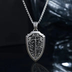 S925K Silver Necklace Sword and Shield Rose: Embedded Shield of Faith