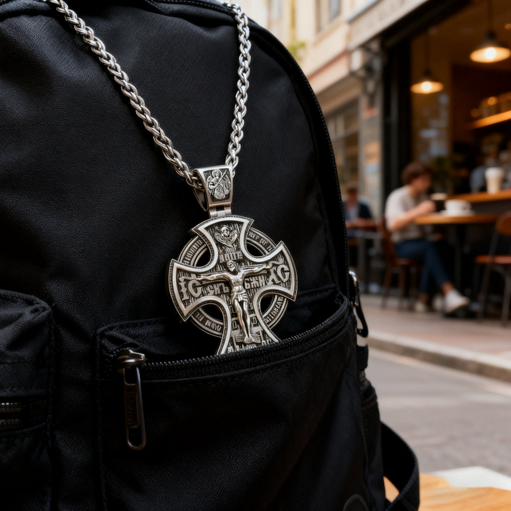 Double Sided 925 Sterling Silver Religious Pendant - Crucifixion of Christ & St. Michael Medal - Choose from 5 Chain Styles - Free Polishing Cloth