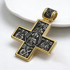 Double-Sided S925K Sterling Silver Sacred Heart and Saint Cross Pendant—Your Daily Spiritual Companion