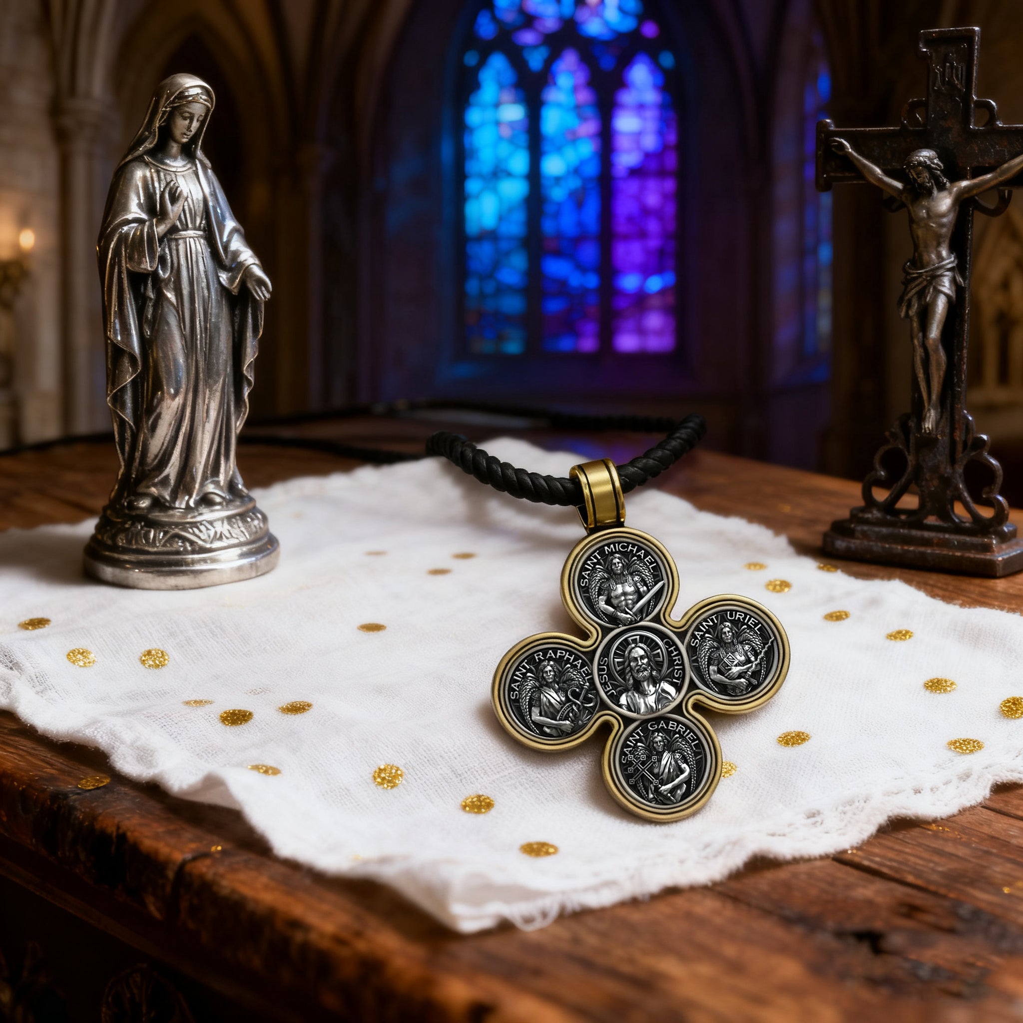 Baroque Style Crucifix Pendant with Jesus and the Four Archangels – A Symbol of Faith and Divine Protection