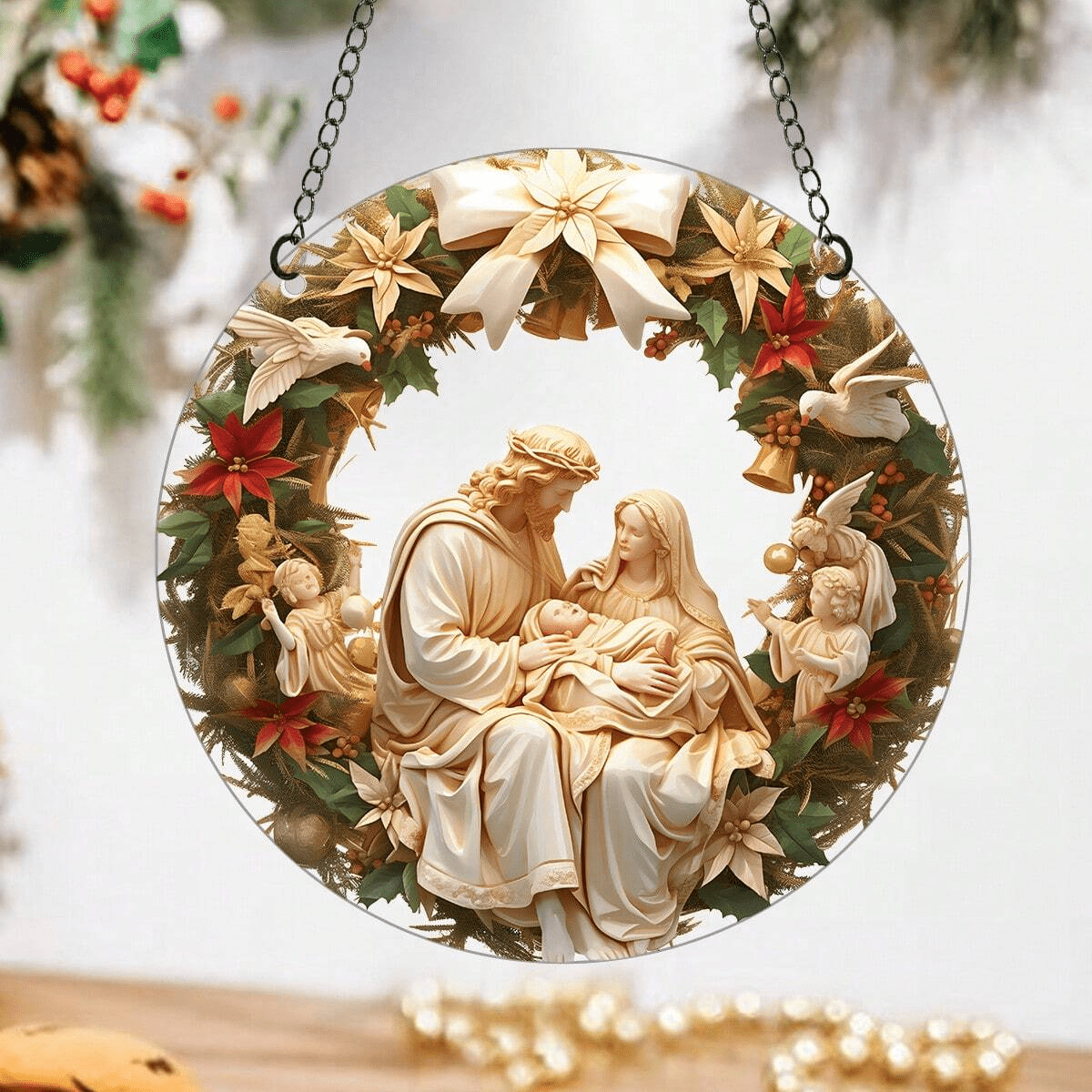 Christianartworkshop Sculptural Realism Style Holy Family Christmas Parasite Hanging Ornaments