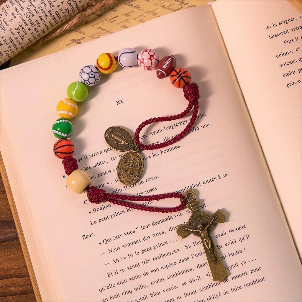 Christianartworkshop All-in-One Sports Prayer Rosary Keychain with Multi-Sport Beads: No Regrets in Every Game