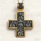 Double-Sided S925K Sterling Silver Sacred Heart and Saint Cross Pendant—Your Daily Spiritual Companion