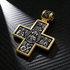 Double-Sided S925K Sterling Silver Sacred Heart and Saint Cross Pendant—Your Daily Spiritual Companion